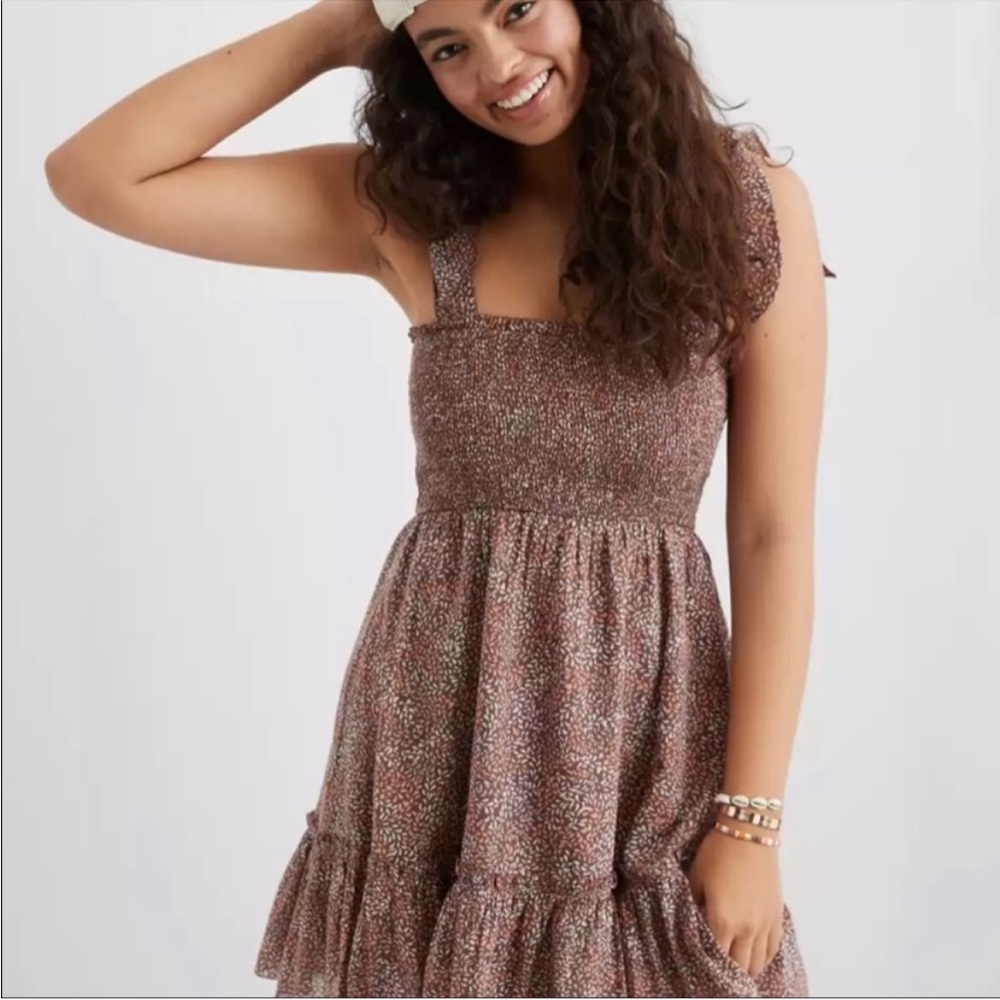 AERIE All Day Printed Smocked Dress XS